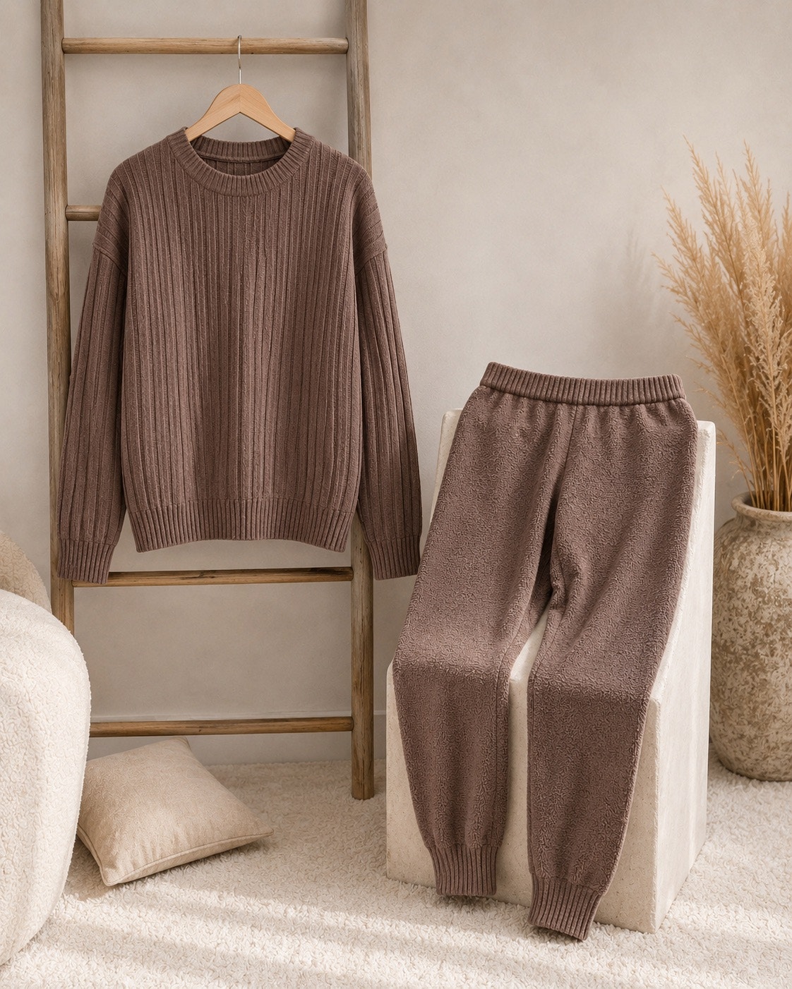 Ugg Women’s Riz Top Rib Sweater & Cozy Jogger Set Brown Size Xl Nwt